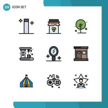 Set of 9 Commercial Filledline Flat Colors pack for mirror maker farming kitchen appliances Editable Vector Design Elements