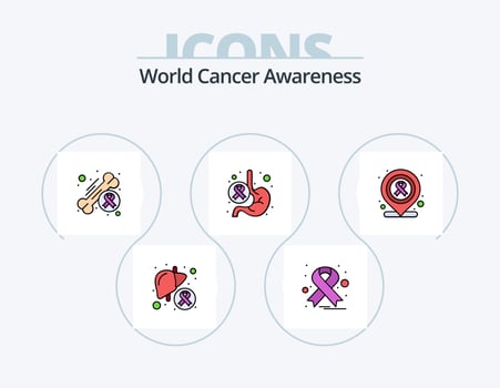 World Cancer Awareness Line Filled Icon Pack 5 Icon Design. cancer. awareness. laboratory. medical. hospital vector