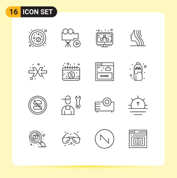 Mobile Interface Outline Set of 16 Pictograms of arrows face video girl female Editable Vector Design Elements