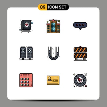 Group of 9 Modern Filledline Flat Colors Set for plumbing pipes bubble mechanical sound Editable Vector Design Elements