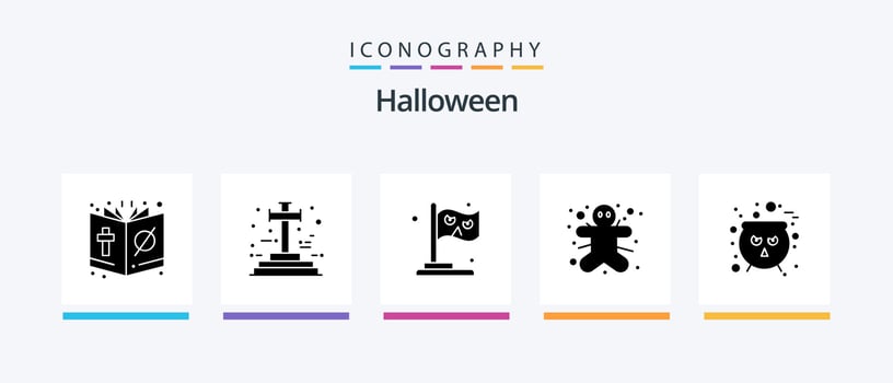 Halloween Glyph 5 Icon Pack Including board. gingerbread man. halloween. ginger. witch. Creative Icons Design vector