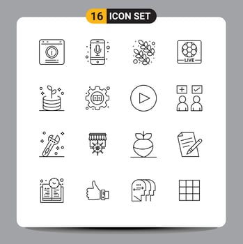 Outline Pack of 16 Universal Symbols of business screen recording game nature Editable Vector Design Elements