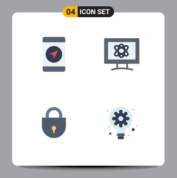 User Interface Pack of 4 Basic Flat Icons of mobile locked atom space creative Editable Vector Design Elements