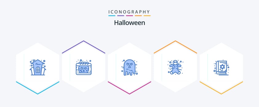 Halloween 25 Blue icon pack including book. gingerbread man. avatar. ginger. scary vector