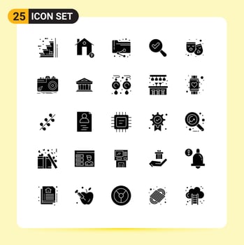 Mobile Interface Solid Glyph Set of 25 Pictograms of mask search location find documents Editable Vector Design Elements