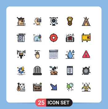 Filled line Flat Color Pack of 25 Universal Symbols of camp education human achievement designing Editable Vector Design Elements