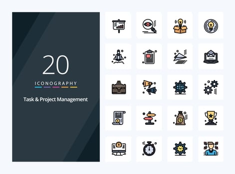 20 Task And Project Management line Filled icon for presentation vector