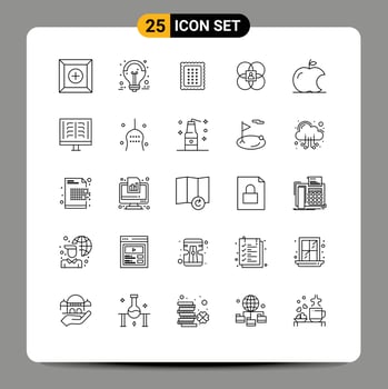 Set of 25 Commercial Lines pack for person human bakery features meal Editable Vector Design Elements