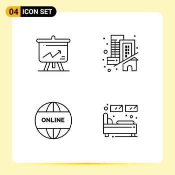 Mobile Interface Line Set of 4 Pictograms of analytics online board home world Editable Vector Design Elements