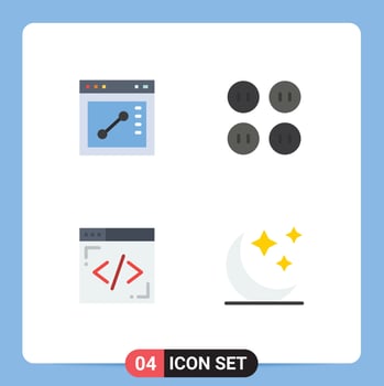 4 Universal Flat Icon Signs Symbols of browser crescent buttons coding night Editable Vector Design Elements