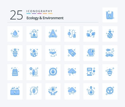 Ecology And Environment 25 Blue Color icon pack including leaves. water energy. eco. powerplug. industry vector