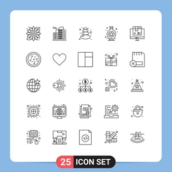 25 User Interface Line Pack of modern Signs and Symbols of shopping computer sauna box hobbies Editable Vector Design Elements