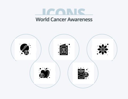 World Cancer Awareness Glyph Icon Pack 5 Icon Design. green. chamomile. pills. medical report. health vector