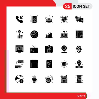 Group of 25 Solid Glyphs Signs and Symbols for communication target grocery percentage hot Editable Vector Design Elements