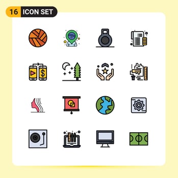 Mobile Interface Flat Color Filled Line Set of 16 Pictograms of tree nature budget money mobile Editable Creative Vector Design Elements