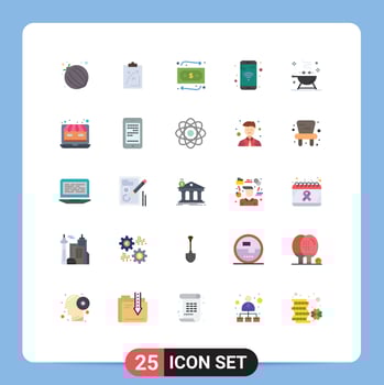 Set of 25 Modern UI Icons Symbols Signs for bbq wifi market phone app Editable Vector Design Elements
