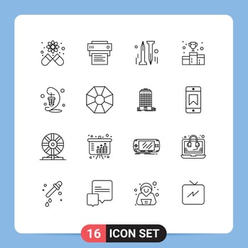 Pack of 16 Modern Outlines Signs and Symbols for Web Print Media such as ramadan lantern diy number first position Editable Vector Design Elements