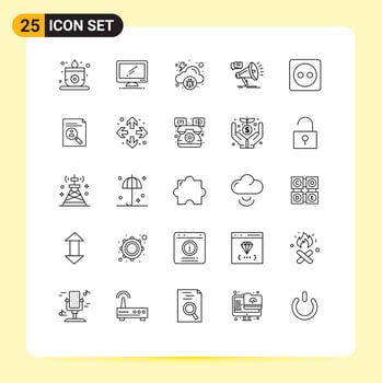 25 Universal Lines Set for Web and Mobile Applications plug board promo cloud announcement marketing Editable Vector Design Elements