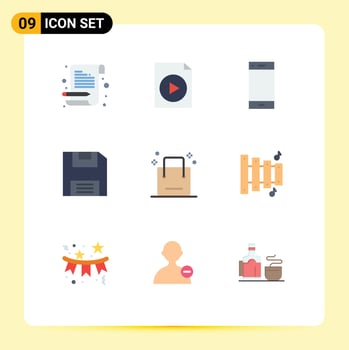 Group of 9 Flat Colors Signs and Symbols for ecommerce bag contact save diskette Editable Vector Design Elements