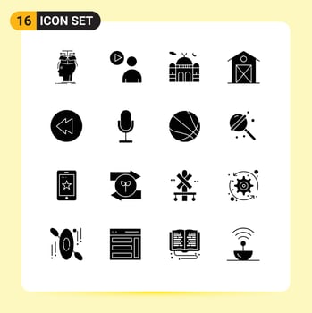Modern Set of 16 Solid Glyphs Pictograph of house barn watch autumn moon Editable Vector Design Elements