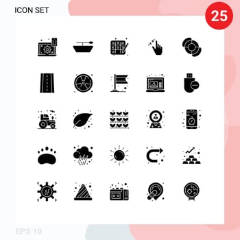 Editable Vector Line Pack of 25 Simple Solid Glyphs of car lifeguard hobby beach pinch Editable Vector Design Elements
