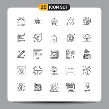 Mobile Interface Line Set of 25 Pictograms of computer full space ship down alien Editable Vector Design Elements