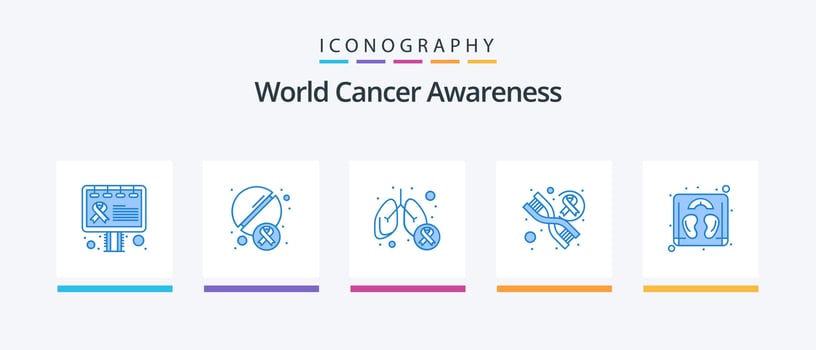 World Cancer Awareness Blue 5 Icon Pack Including scale. genome. cancer. genetics. symptom. Creative Icons Design vector