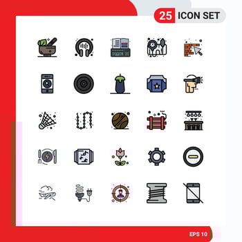 Group of 25 Filled line Flat Colors Signs and Symbols for tool wall book bp monitor blood pressure operator Editable Vector Design Elements