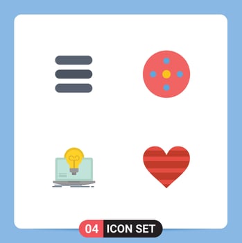 Pack of 4 creative Flat Icons of list laptop camera reel storage file Editable Vector Design Elements