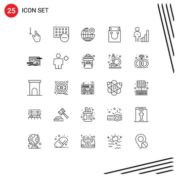 Pack of 25 Modern Lines Signs and Symbols for Web Print Media such as analytics retail hardware cart pin Editable Vector Design Elements