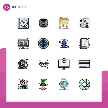 16 Flat Color Filled Line concept for Websites Mobile and Apps computer graph cpu digital folder Editable Creative Vector Design Elements