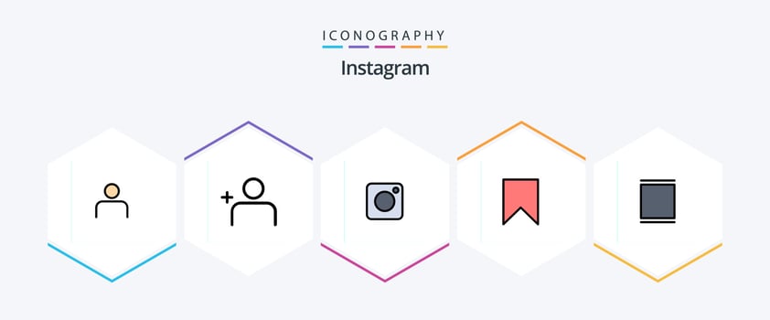 Instagram 25 FilledLine icon pack including gallery. save. camera. interface. flag vector