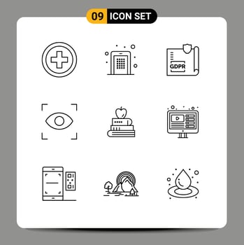 Set of 9 Vector Outlines on Grid for pen view document focus protection Editable Vector Design Elements