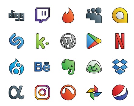 20 Social Media Icon Pack Including app net basecamp cms evernote drupal vector