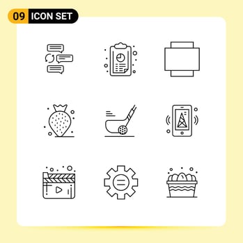 Modern Set of 9 Outlines Pictograph of ball golf chart beach berry Editable Vector Design Elements