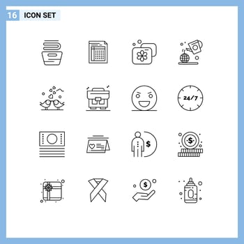 Outline Pack of 16 Universal Symbols of day spa form facility accommodation Editable Vector Design Elements