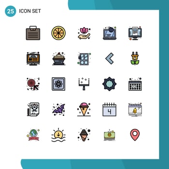 Modern Set of 25 Filled line Flat Colors and symbols such as monitor laptop hand crime bomb Editable Vector Design Elements