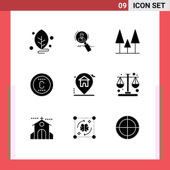 Group of 9 Solid Glyphs Signs and Symbols for trademark protection personal copyright nature Editable Vector Design Elements
