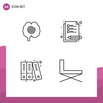 Mobile Interface Line Set of 4 Pictograms of brain history psychology study furniture Editable Vector Design Elements