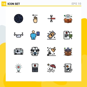 Pictogram Set of 16 Simple Flat Color Filled Lines of drone box controls package wrench Editable Creative Vector Design Elements