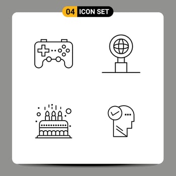 Group of 4 Modern Filledline Flat Colors Set for controller child joystick search kid Editable Vector Design Elements