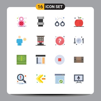 Pack of 16 creative Flat Colors of body meal handcuffs food cooking Editable Pack of Creative Vector Design Elements