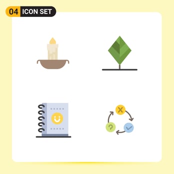 4 Thematic Vector Flat Icons and Editable Symbols of candle office holiday nature daily Editable Vector Design Elements