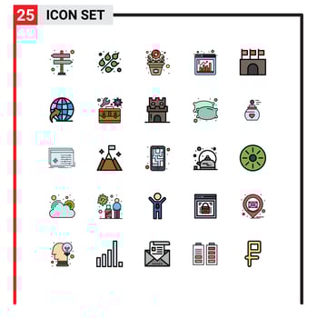 25 Universal Filled line Flat Color Signs Symbols of public arena pot chart bar Editable Vector Design Elements