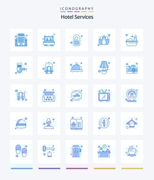 Creative Hotel Services 25 Blue icon pack  Such As bath. spa. busy. soap. hanger vector