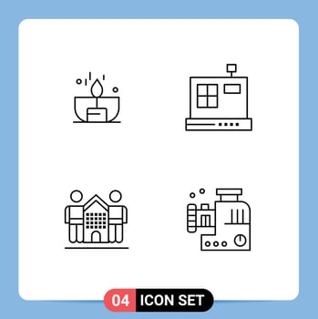Pictogram Set of 4 Simple Filledline Flat Colors of candle friendly lighter commerce home Editable Vector Design Elements