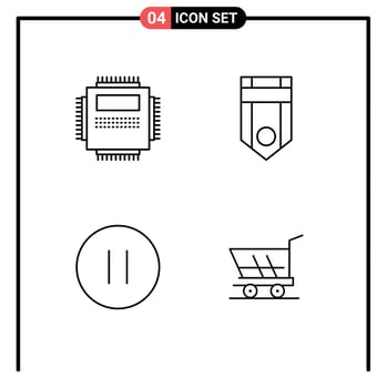 Group of 4 Modern Filledline Flat Colors Set for processor stripe pc military multimedia Editable Vector Design Elements