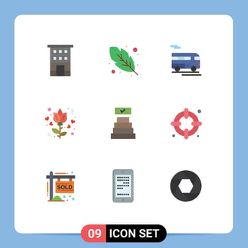 Flat Color Pack of 9 Universal Symbols of achievements success bus rose flower Editable Vector Design Elements