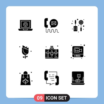 Pictogram Set of 9 Simple Solid Glyphs of bag holiday mail nature flower Editable Vector Design Elements