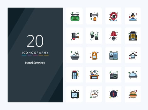 20 Hotel Services line Filled icon for presentation vector